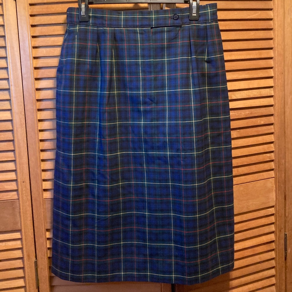Vintage Pendleton Navy Blue Tartan Plaid Pencil Skirt